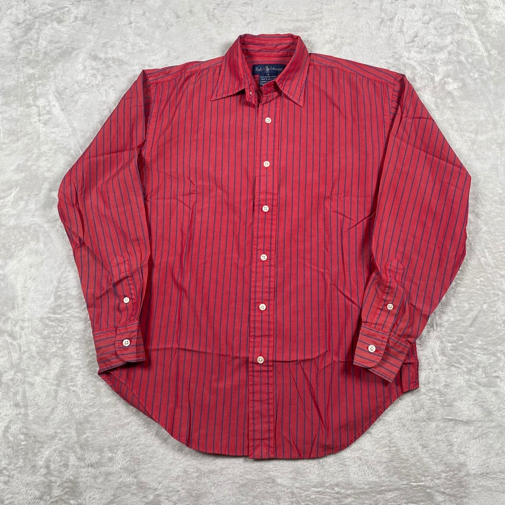Ralph Lauren Striped Button Up Shirt Red Blue Cotton Kids Size 4 Youth